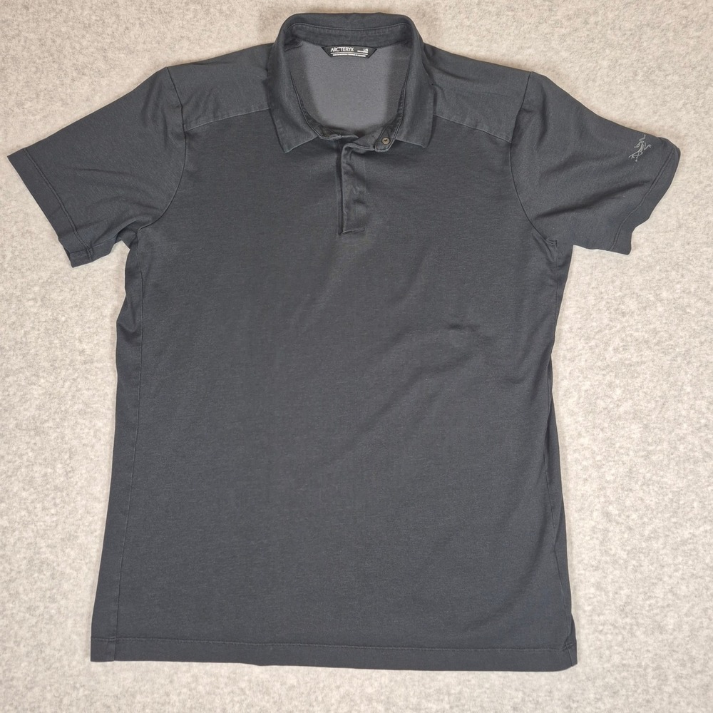 Arc'teryx Eris Polo Shirt Mens L Black Short Sleeve Cotton Blend Logo